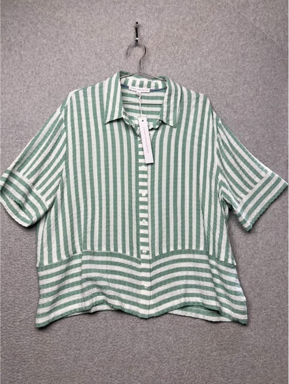 Jane Delancey Womens Nautical Stripe Tunic Top XL Button Up Boho Coastal